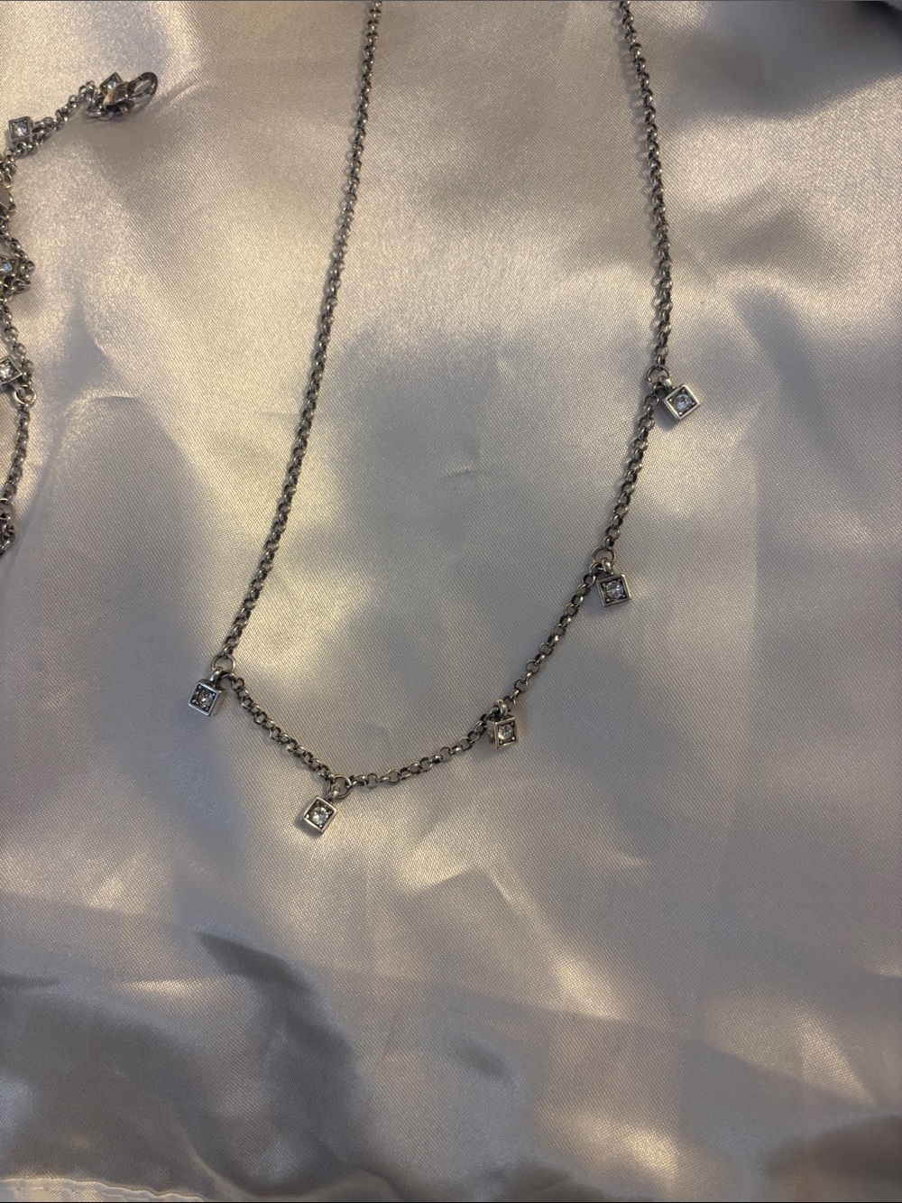 Brighton Silver Necklace with Five Square CZ Drops and matching bracelet set